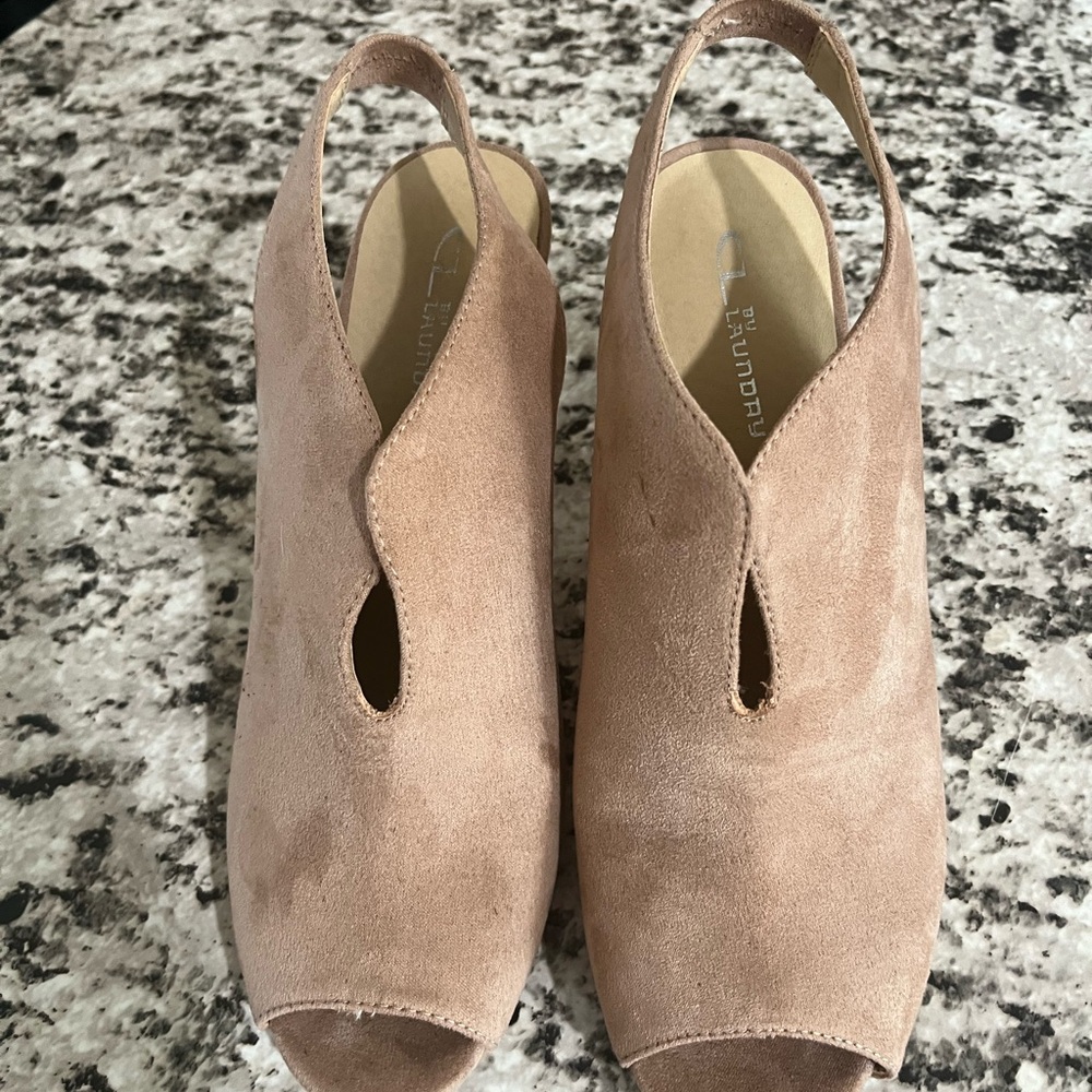 CL by Laundry Blush Suede Peep-Toe Slingback